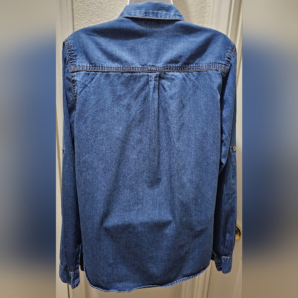 Fashion Web Casual Denim Long Sleeve Shirt With Rollup Tabs Size XL EUC - Picture 9 of 16